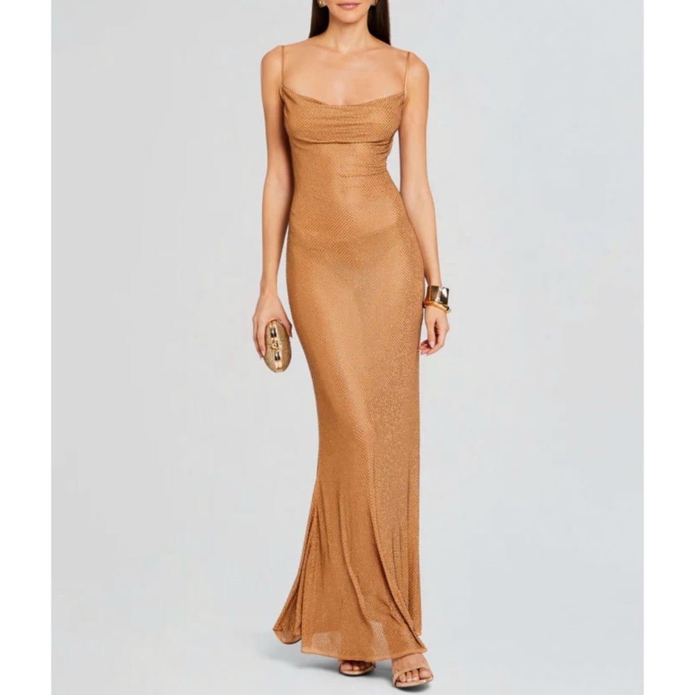 Retrofete shilo embellished silk Tan Evening Gown dress NEW